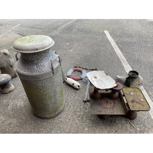 6A - A Vintage Milk Churn & other Metal ware including propeller and anchor