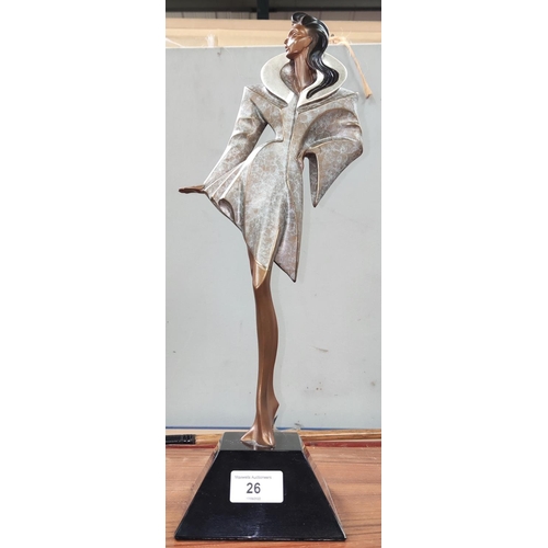 26 - Alexander Danel:  abstract bronze sculpture of a 'high fashion' female, on marble base with silver e... 