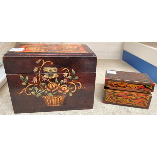 138A - A stained and painted playing card box; a similar stamp box.