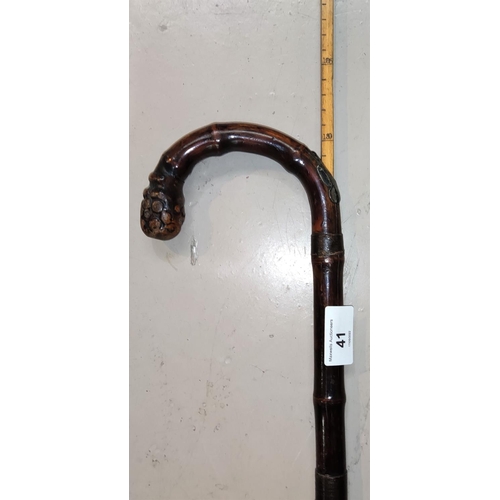 41 - A briar walking stick with retractable horse measure
