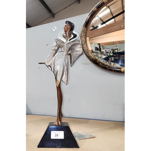 26 - Alexander Danel:  abstract bronze sculpture of a 'high fashion' female, on marble base with silver e... 