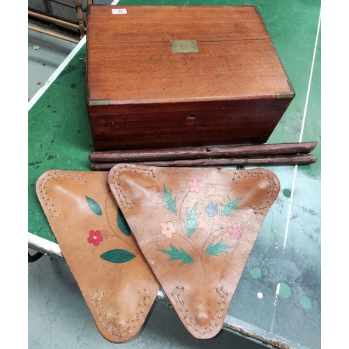 12 - A large oak and brass canteen box; a tripod stool