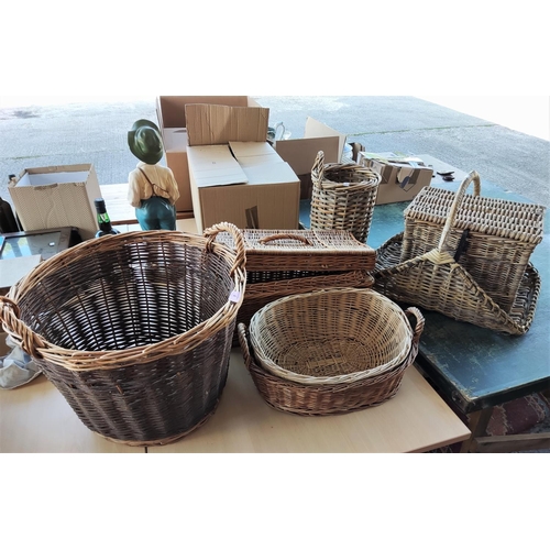4 - A large woven basket; 3 others; 2 picnic baskets