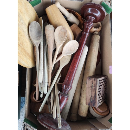 7 - A selection of vintage kitchenalia:  wooden spoons; etc.