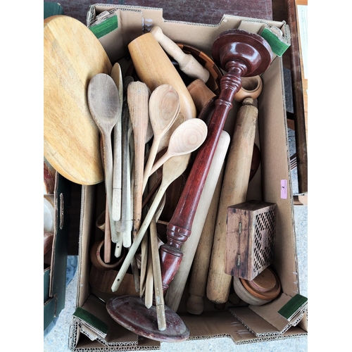 7 - A selection of vintage kitchenalia:  wooden spoons; etc.