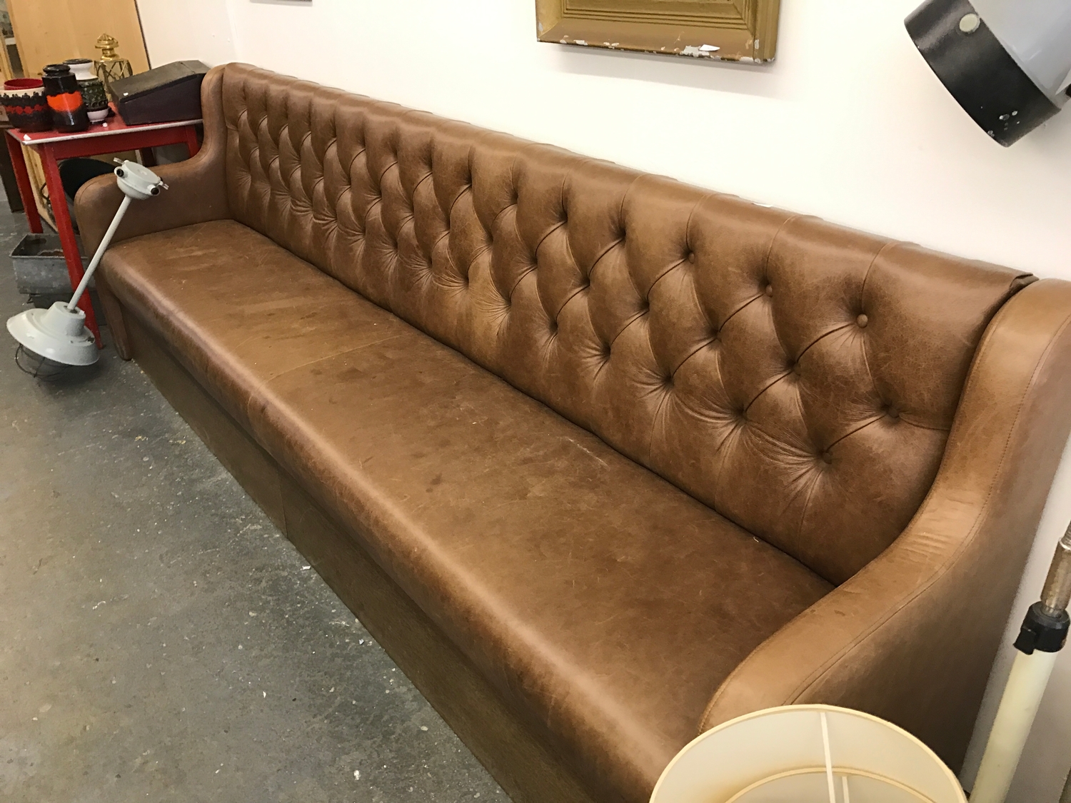 brown leather banquette sofa