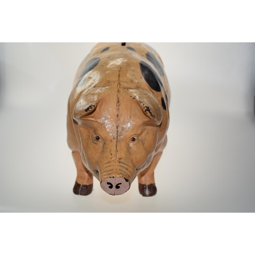 Large Cast Iron Painted Pig Money Box - 