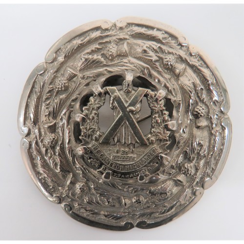 15 - Canadian Cameron Highlanders Ottawa (MG) Plaid cast white metal, circular disk with thistle decorati... 