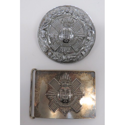 19 - Royal Highland Fusiliers Piper's Plaid Brooch and Buckle consisting plated, circular plaid with this... 