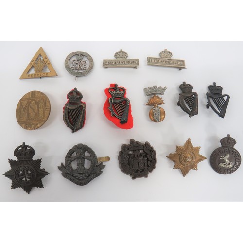 34 - Small Selection of Various Badges including white metal, KC Imperial Service Bar ... Brass, KC 1916 ... 