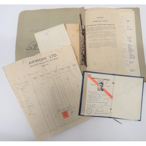 442 - Interwar Air Ministry Pilot's Licence And Paperwork Grouping blue linen cover, pilot's licence. Inte... 