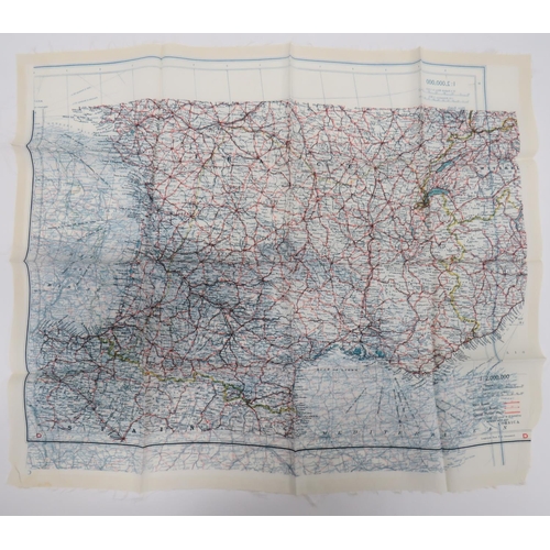 WW2 RAF Silk Escape Map of Europe
colour printed, double sided, "C/D" map covering English Channel, France, Belgium, Holland, Spain.  Approx. 20 x 16 inches.  Map folded. 