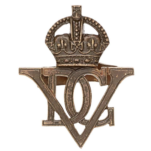5th Royal Inniskilling Dragoon Guards WW2 period OSD cap badge.  Fine die-cast bronze crowned VDC monogram. Blades. VGC