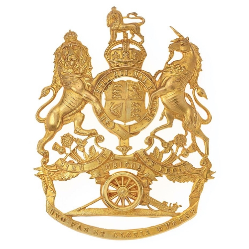 23 - Royal Artillery Officer's helmet plate circa 1901-14. Fine die-stamped gilt Royal Arms, pierced arou... 