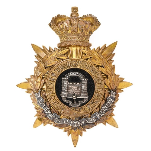 7 - Suffolk Regiment Victorian Officer's helmet plate circa 1881-1901. Good scarce gilt crowned star mou... 