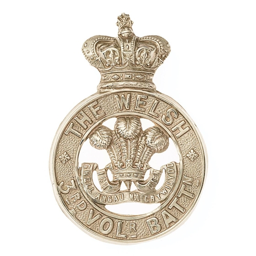 59 - 3rd VB Welsh Regiment Victorian glengarry badge circa 1887-96.   Good scarce die-stamped white metal... 