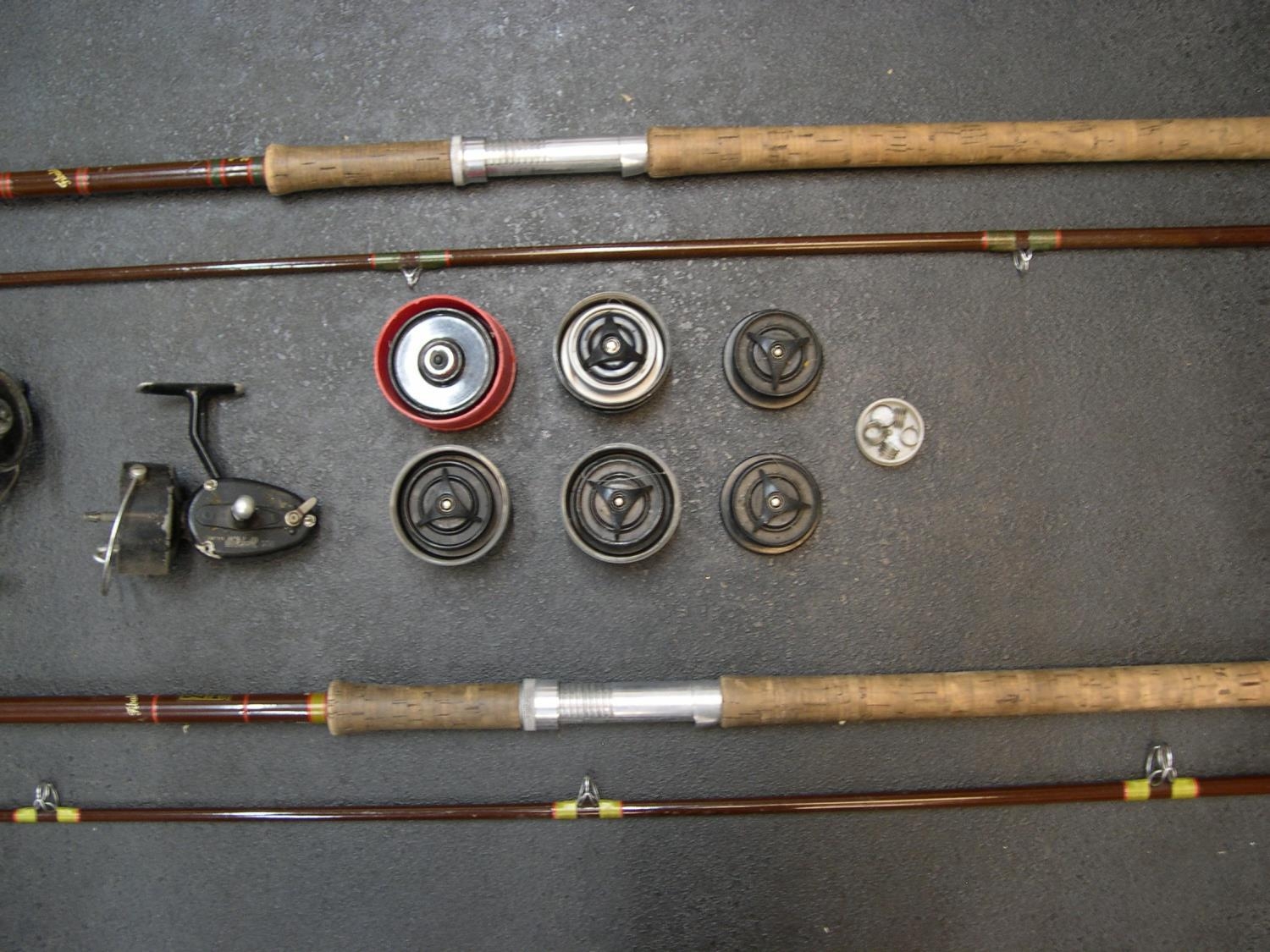 2 1970s Hardys fishing rods with Hardy canvas covers & numerous reels (a/f)