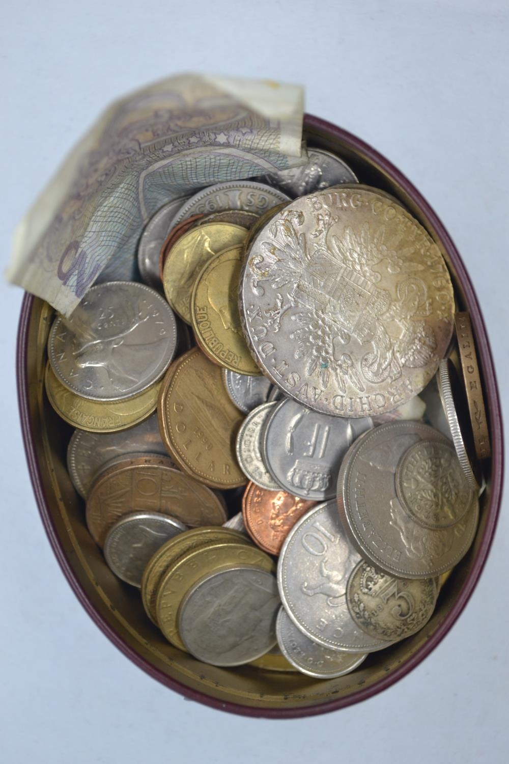 Tin Of Coins & Banknotes