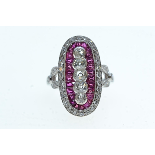 Striking Art Deco style platinum, diamond & ruby ring, size N, 5.7 grams