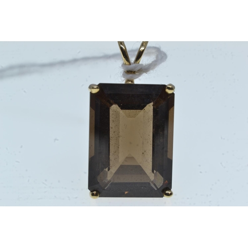 22 - 9ct gold & smokey quartz pendant, length including bale 29mm, 4.6 grams