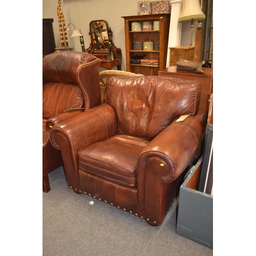 Wade leather armchair with studs to base (matching sofa lot 244) W104 D93 H92cm