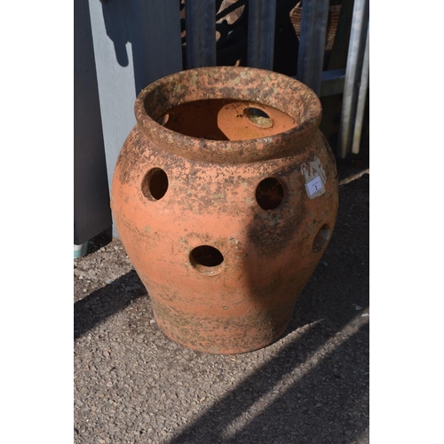 1 - Large terracotta strawberry planter. H46cmHANGING BASKET & PLANTS NOT INCLUDED
