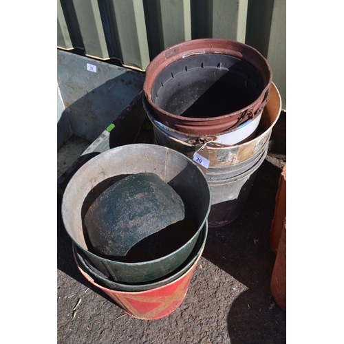 20 - Collection of metal buckets, some painted.