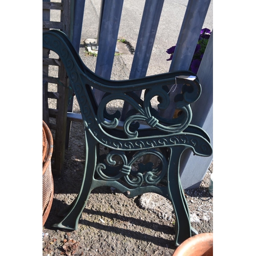 5 - Pair of green metal bench ends