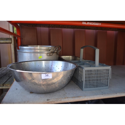 56 - Various stainless steel kitchen ware