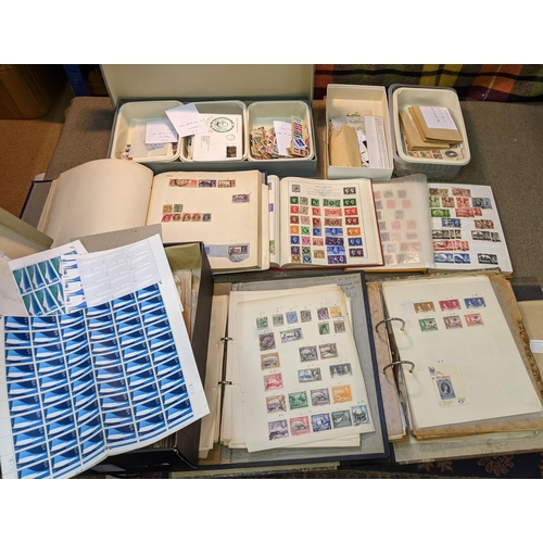 24 - Mixed Lots; varied lot in carton with some UK pre-decimal mint blocks/sheets, two old binders with p... 