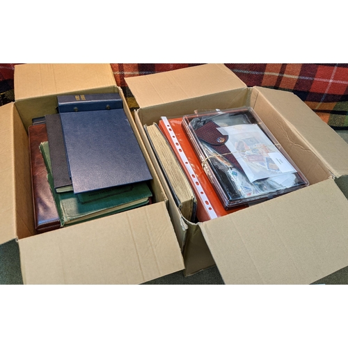 40 - Mixed Lots; two boxes with junior albums, album of NZ etc. FDCs, empty binders, four albums of UK FD... 