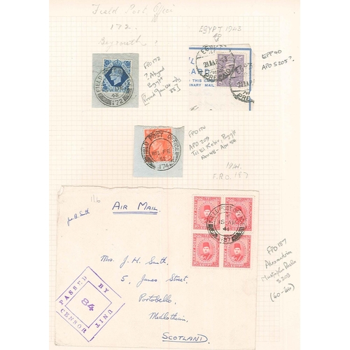1026 - Covers; small colln. on five pages of UK stamps and Egypt Army Post stamps, all with Field Post Offi... 