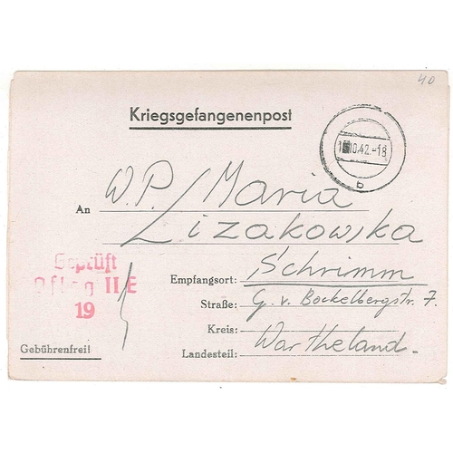 1038 - Covers; Prisoner of War Mail; 1942 lettersheet from Polish prisoner at Oflag IIE to Schrimm (= Śrem)... 