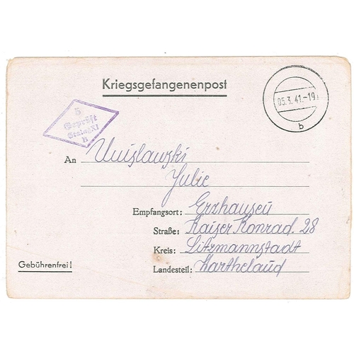 1035 - Covers; Prisoner of War Mail; 1941 lettersheet from Polish prisoner at Stalag XIB to 