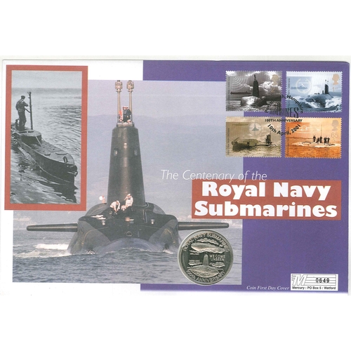 1053 - PNCs; 2001 UK Submarines stamps on cover, with Turks & Caicos Islands 2001 Submarines five crown... 