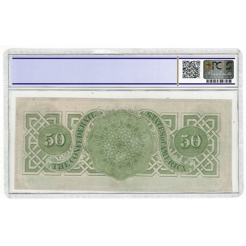 58 - Banknotes; Confederate States of America; 1863 Richmond, Virginia $50 note, Pick 62a. Encapsulated b... 