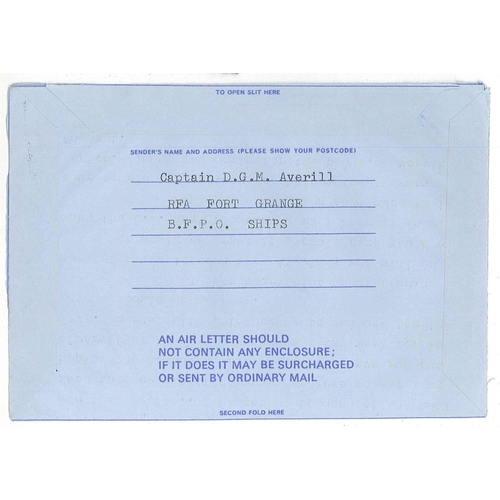 1030 - Covers; 1982 UK Forces Airletter written from on board RFA Fort Grange, front typed 