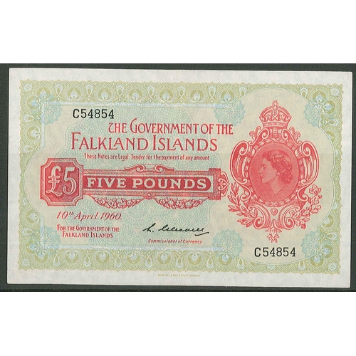 59 - Banknotes; Falkland Islands; 1960 £5 note with Gleadel signature, Pick 9a, EF.... 