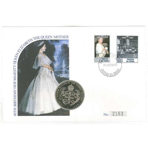1043 - PNCs; Tristan da Cunha; 1990 Queen Mother FDC with encapsulated Tristan 1990 Q.Mother £2 coin.... 