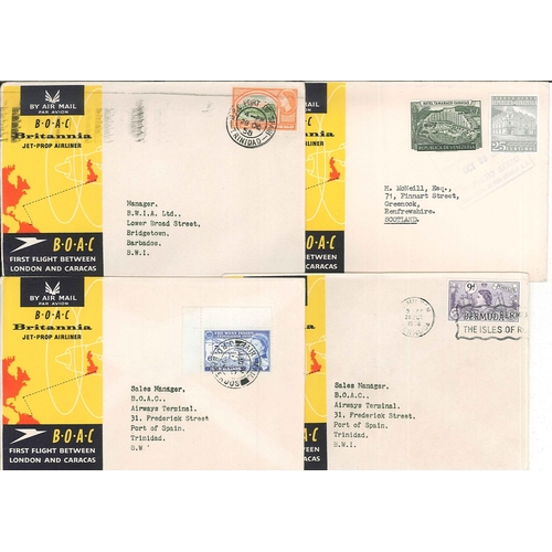 1028 - Covers; 1958 four BOAC London/Caracas first flight covers, stamped Barbados, Bermuda, Trinidad &... 