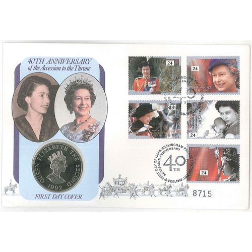 1045 - PNCs; 1992 40th Anniv. of Accession cover with UK Anniv set and Alderney 1992 Accession £2 (vi... 