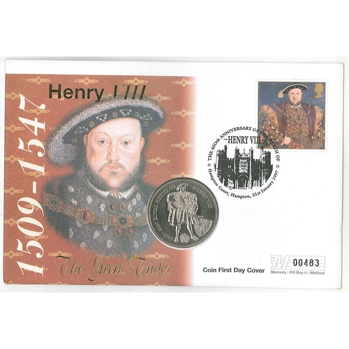 1047 - PNCs; 1997 cover with UK Henry VIII stamp, Falkland Islands 1996 £2 Henry coin.... 