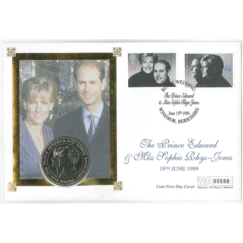 1051 - PNCs; 1999 UK Royal Wedding set on cover with Guernsey 1999 Wedding £5 coin.