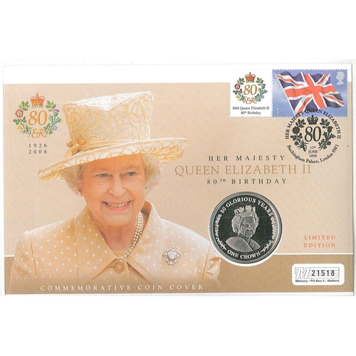 1055 - PNCs; 2006 Queen's 80th Birthday cover with UK stamp and Gibraltar 2006 Birthday crown coin.... 