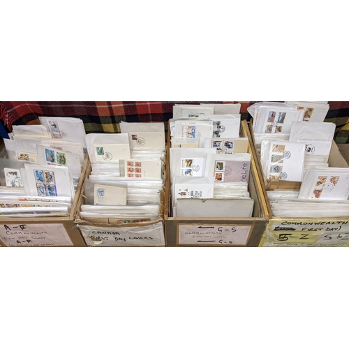31 - Covers; four boxes of priced stock of Commonwealth first day covers, each priced using soft pencil a... 