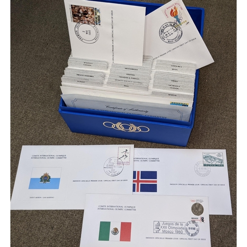 1029 - Covers; 1980 Olympics boxed set of 45 different countries' first day covers, each with single stamp.... 