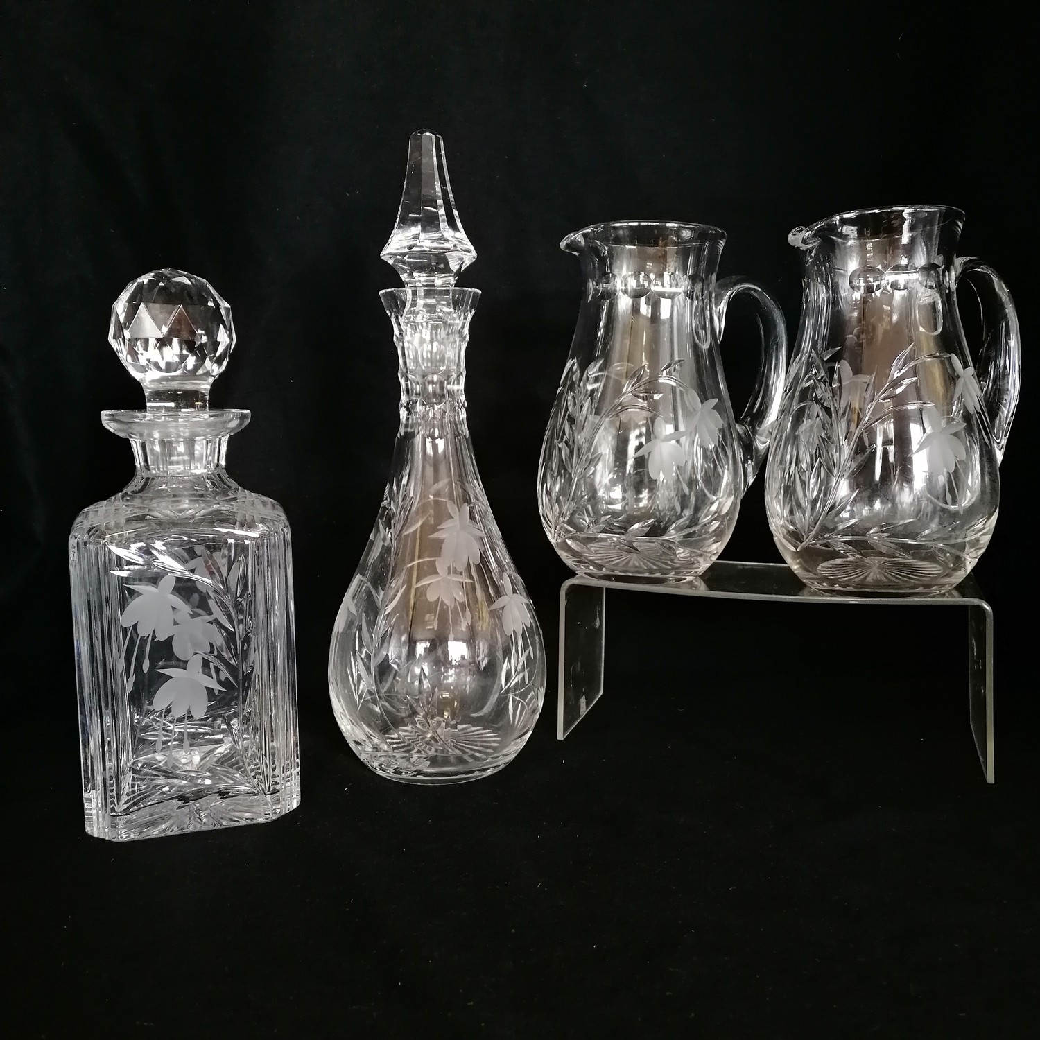 Stuart Crystal cascade fuchsia 2 decanters, 2 water jugs, whisky