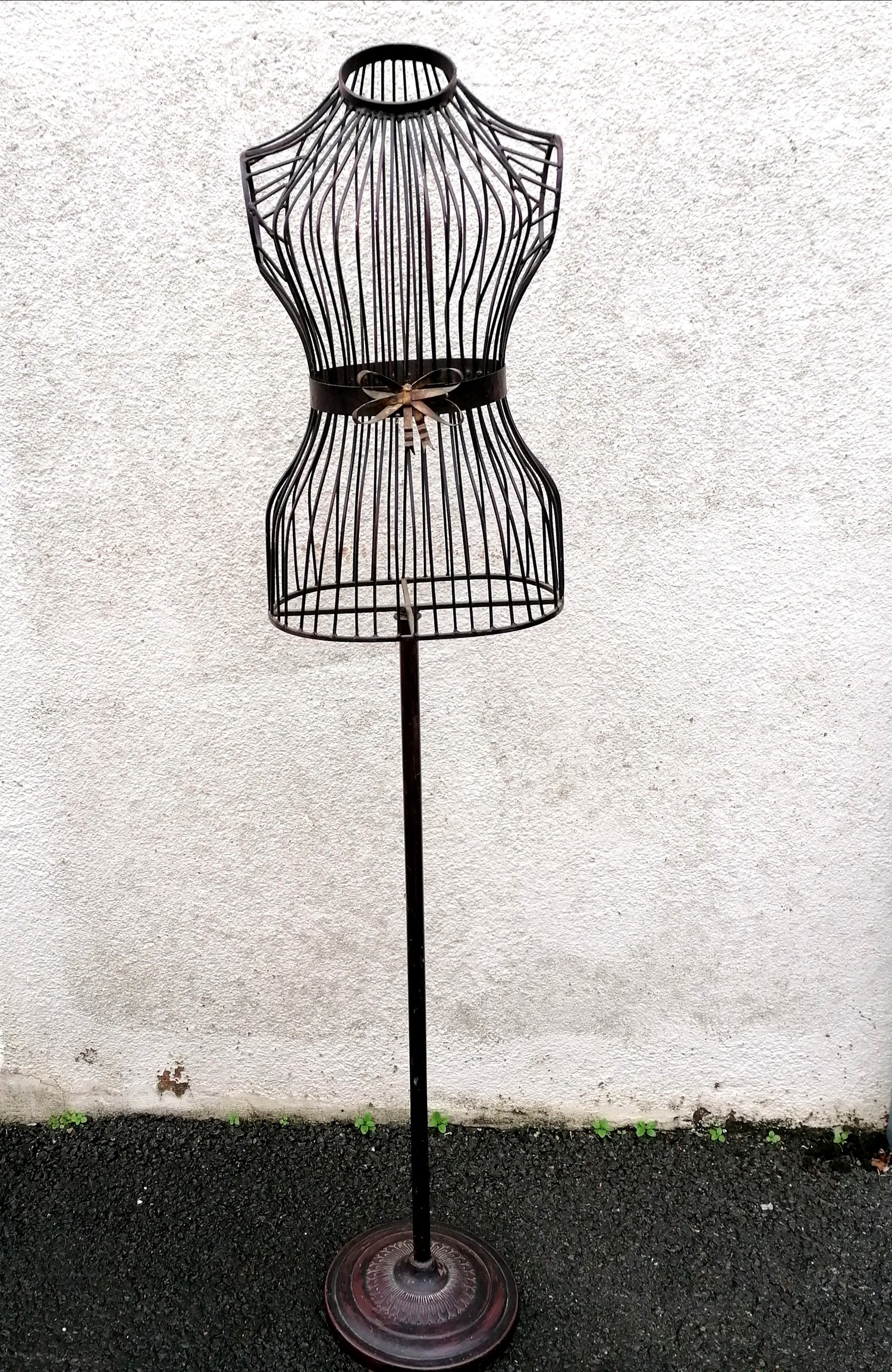 Vintage metal framed mannequin stand on cast iron base