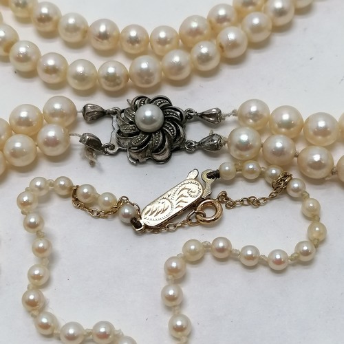 38 - Double strand of pearls with 835 marked pearl set clasp (shortest strand 30cm) t/w Long strand of pe... 