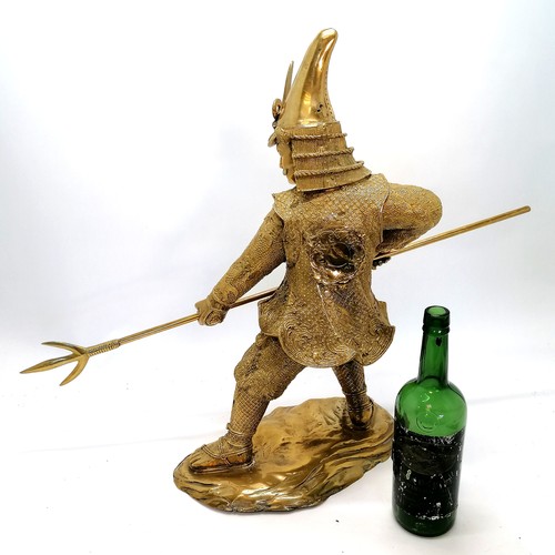 6 - Bronze figure of a Samurai warrior holding a detachable trident 60cm high x 75cm wide and has been h... 